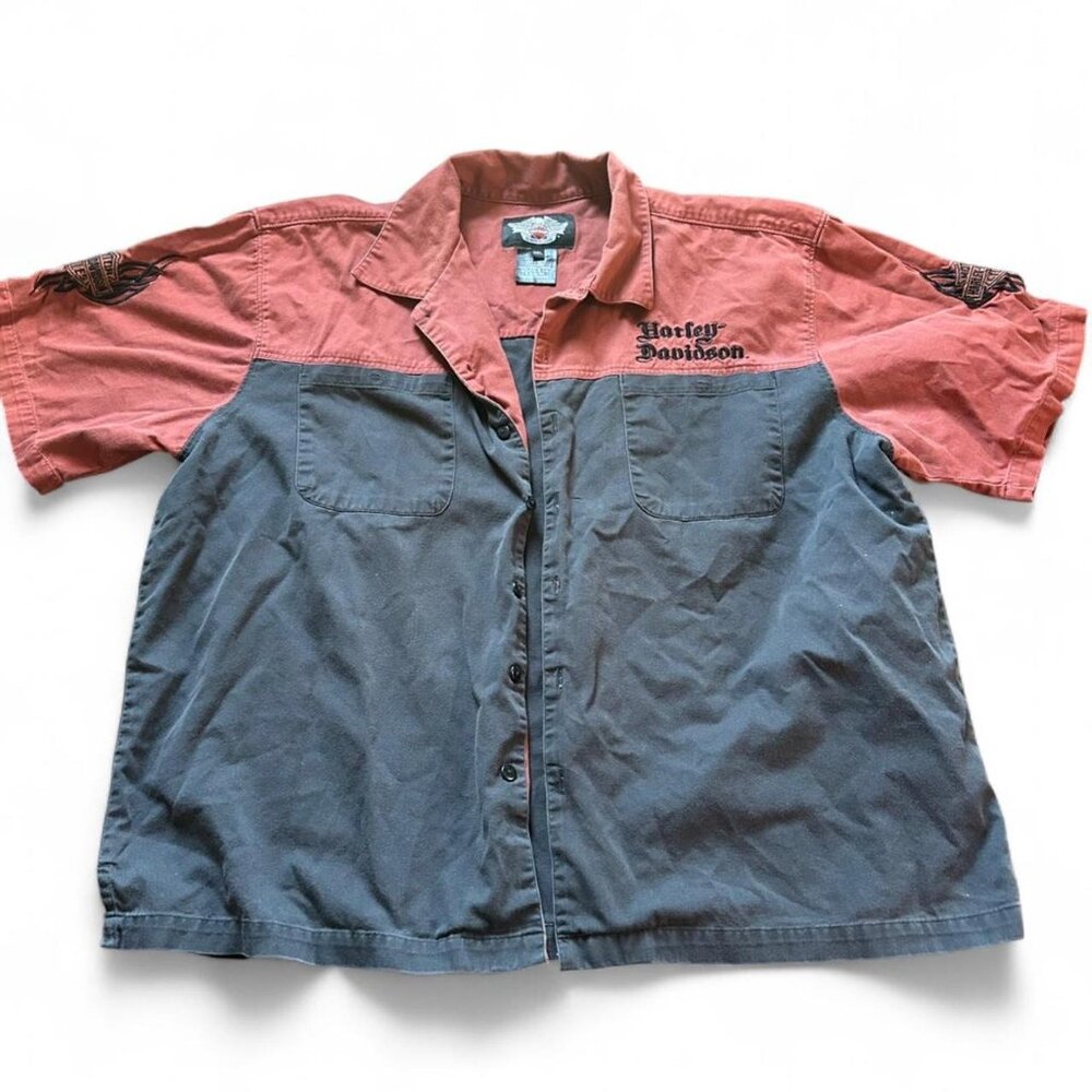 Harley Davidson red & blue button up shirt   Size XXL   Summer spring streetwear